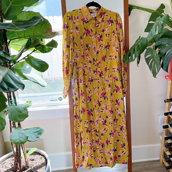 FRNCH Shannon Multi-Colored Floral Buttoned Midi Dress — Size Small - Picture 3 of 6